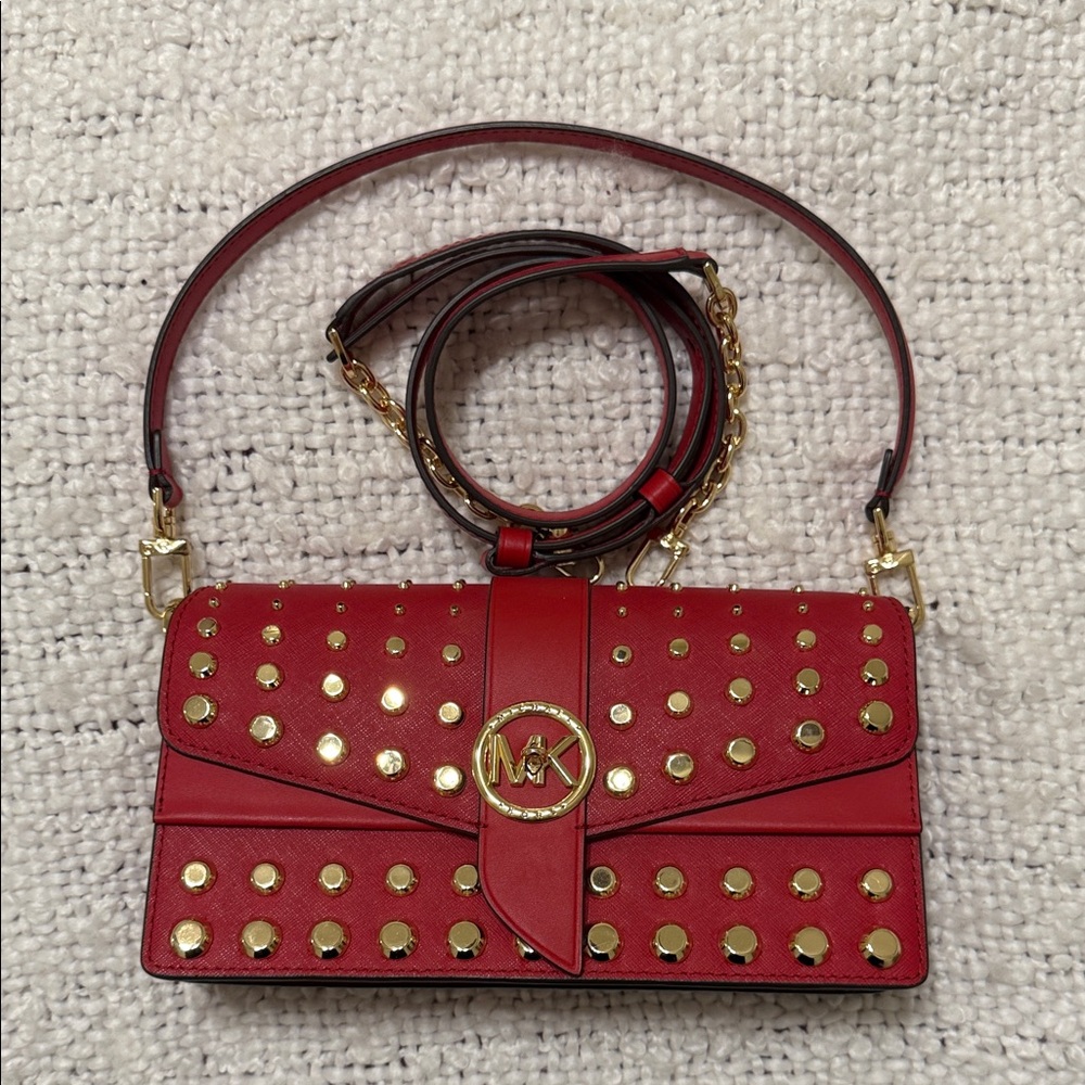 Michael Kors Red Crossbody Bag With Gold Accents